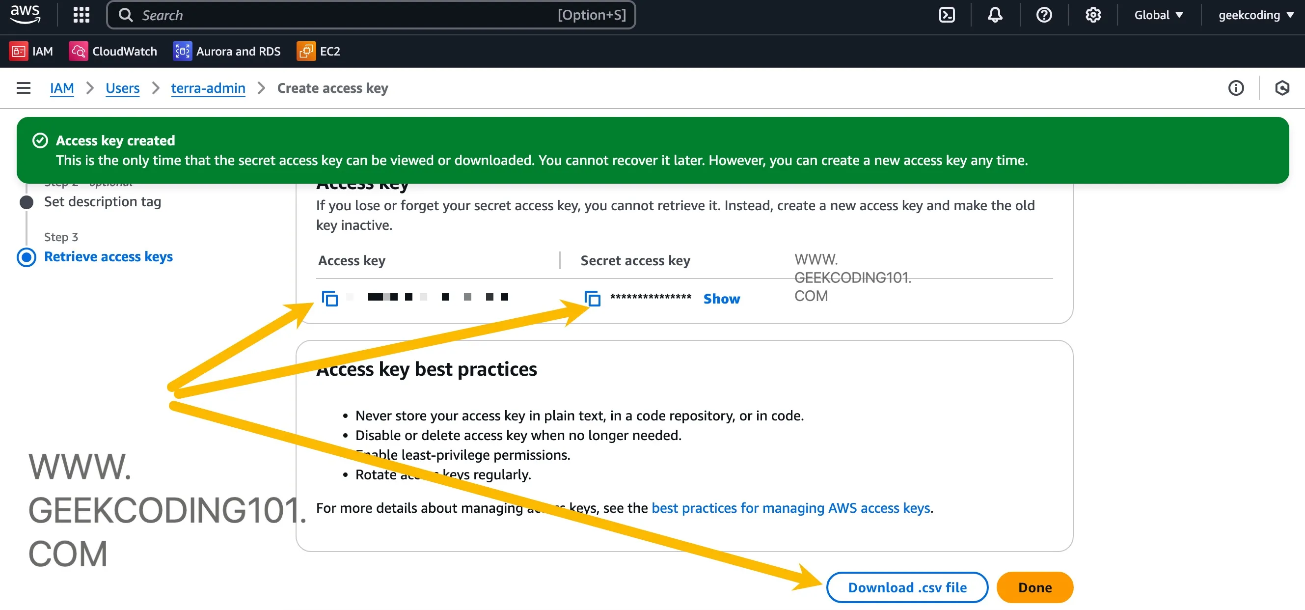 download AWS IAM user access Id and secret key download AWS IAM user access Id and secret key