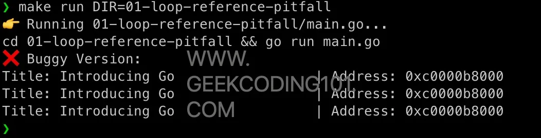 Golang Range Loop Reference - First time build and run code Golang Range Loop Reference - First time build and run code