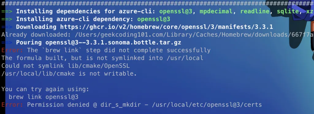 Figure 1: install Azure Cli HIT Openssl Permission Issue Figure 1: install Azure Cli HIT Openssl Permission Issue