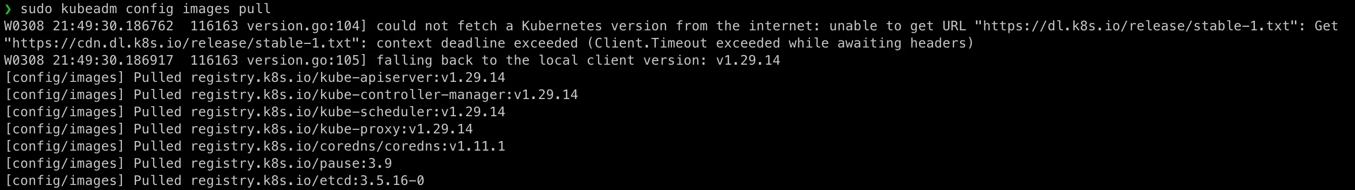 kubeadm config images pull