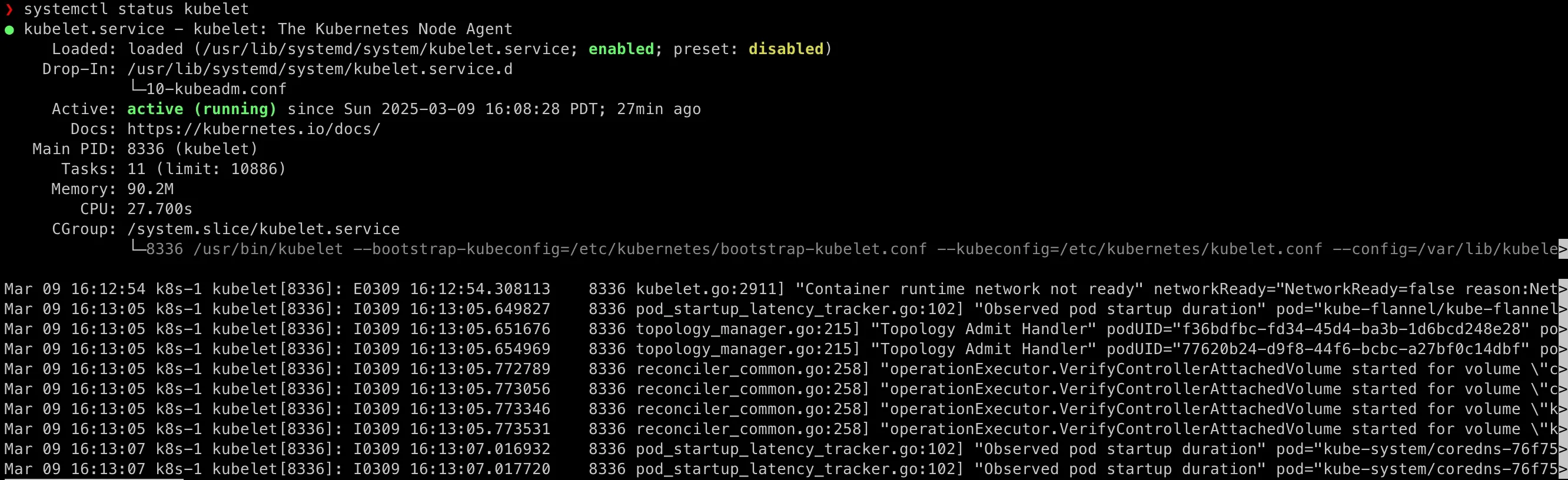 kubelet service status is good now