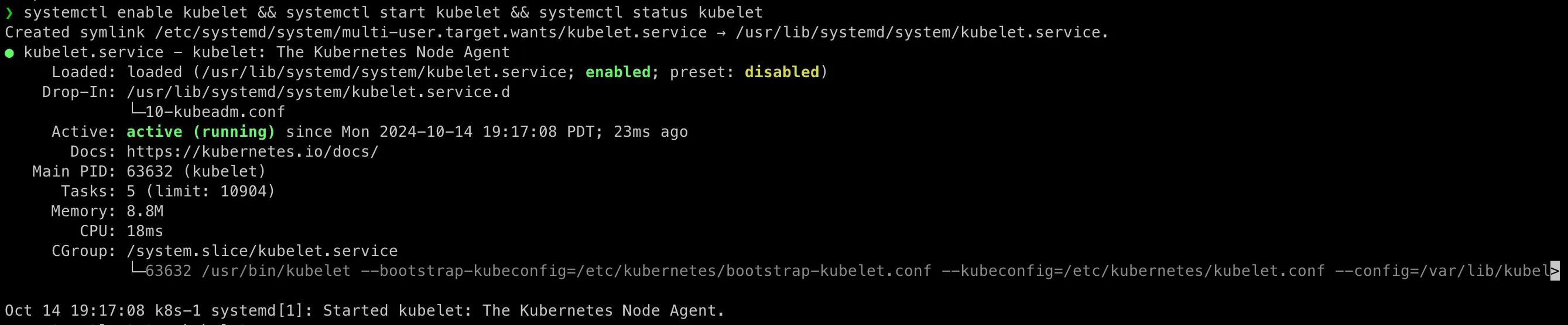 kubernetes kubelet status