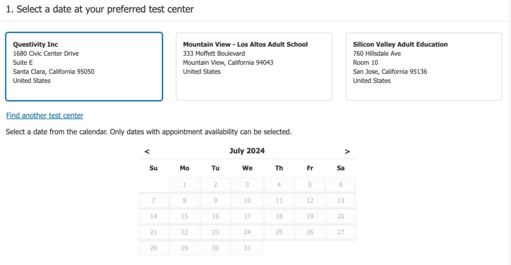 Figure-1: No exam slot available