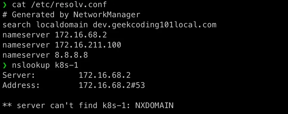 nslookup fail on k8s-1