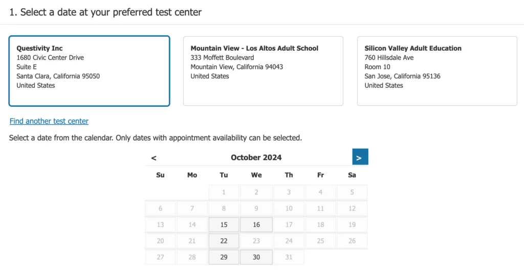 Figure 2: Earliest available exam slot found in October 2024