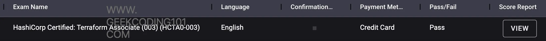 passed Terraform associate exam screenshot