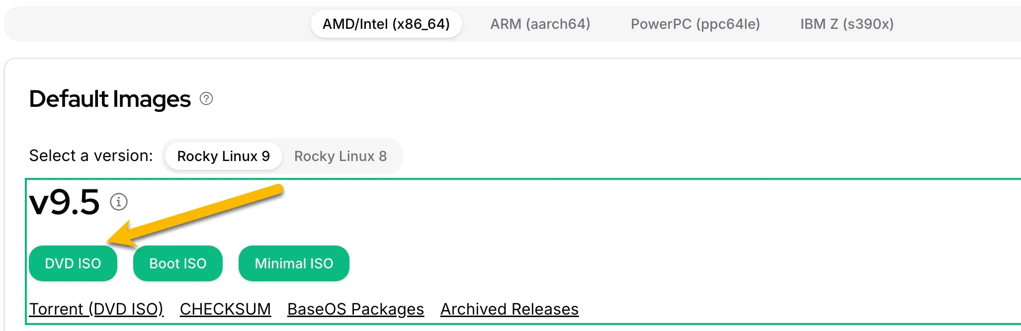 Kubernetes tutorial part 1: rocky linux 9 iso download page screenshot