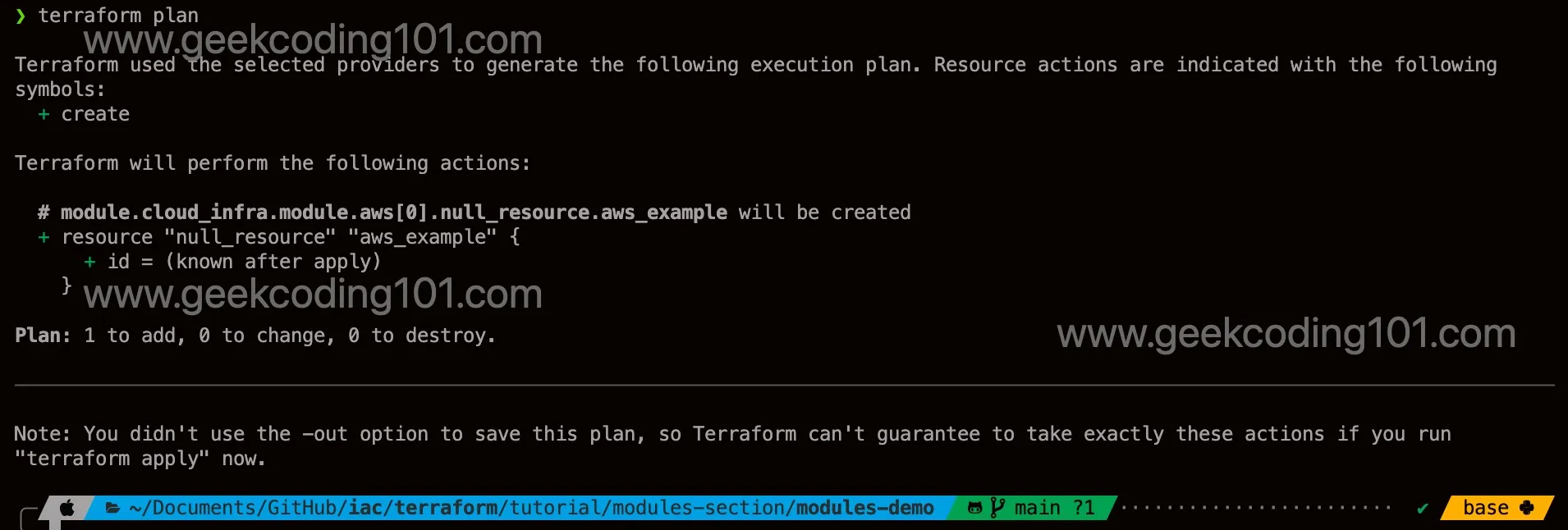 output of terraform plan