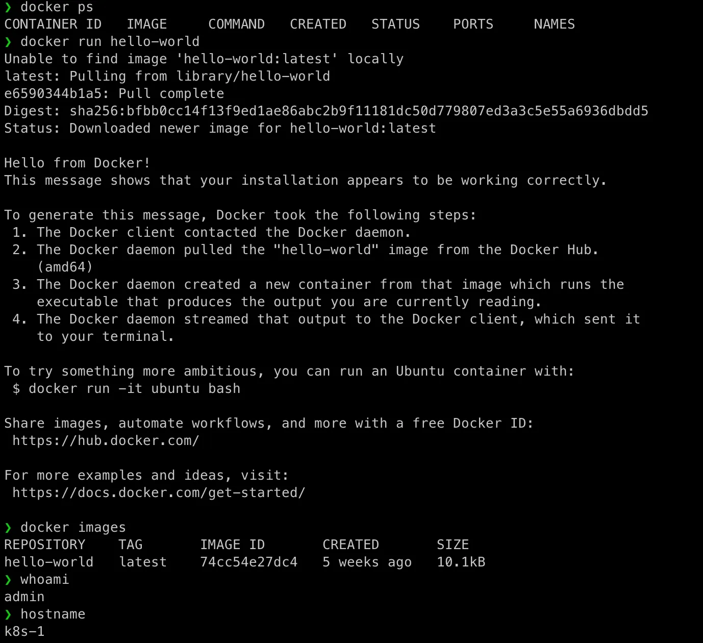 test docker command as admin account