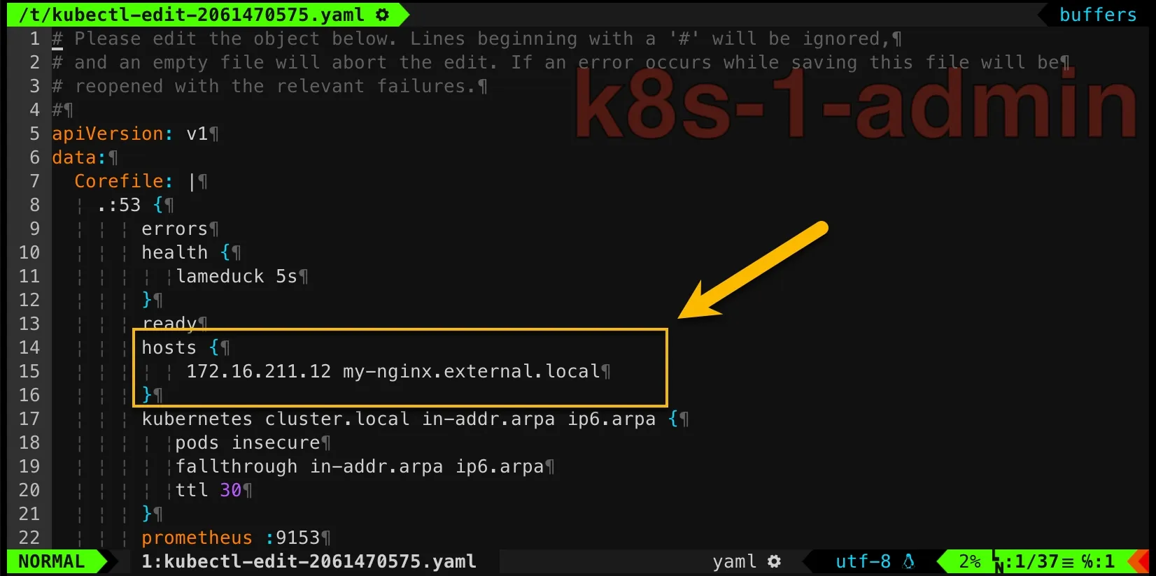 update coredns config with hosts for externalname