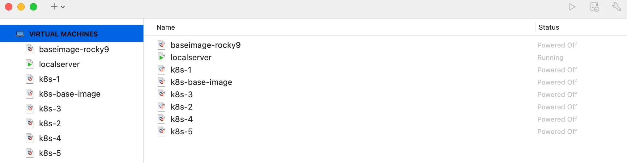 vmfusino vm list with kubernetes all nodes